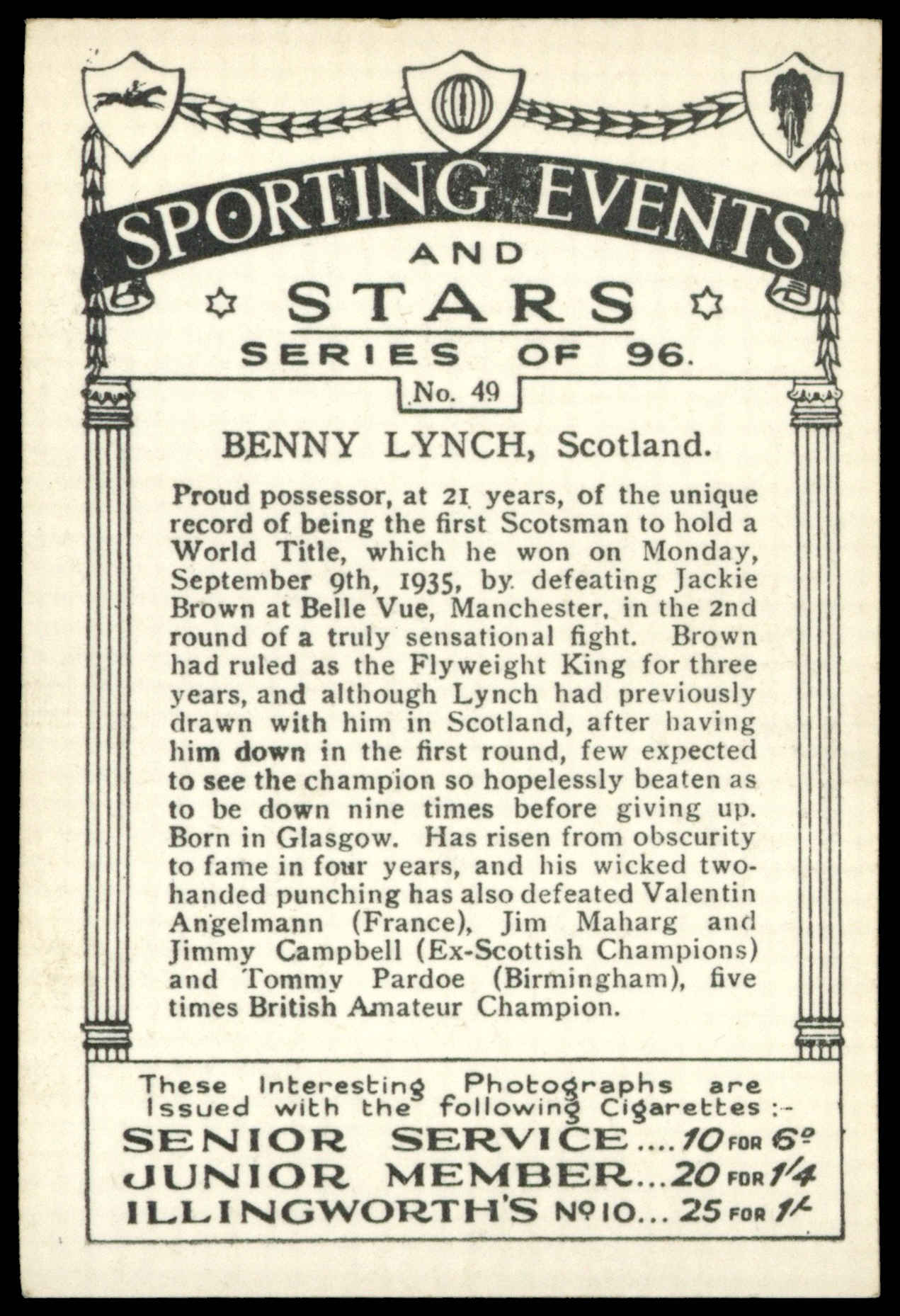 Pattreiouex - 'Sporting Events & Stars' (1935) - Benny Lynch (Scotland) Pattreiouex - 'Sporting Events & Stars' (1935) - Benny Lynch (Scotland)
