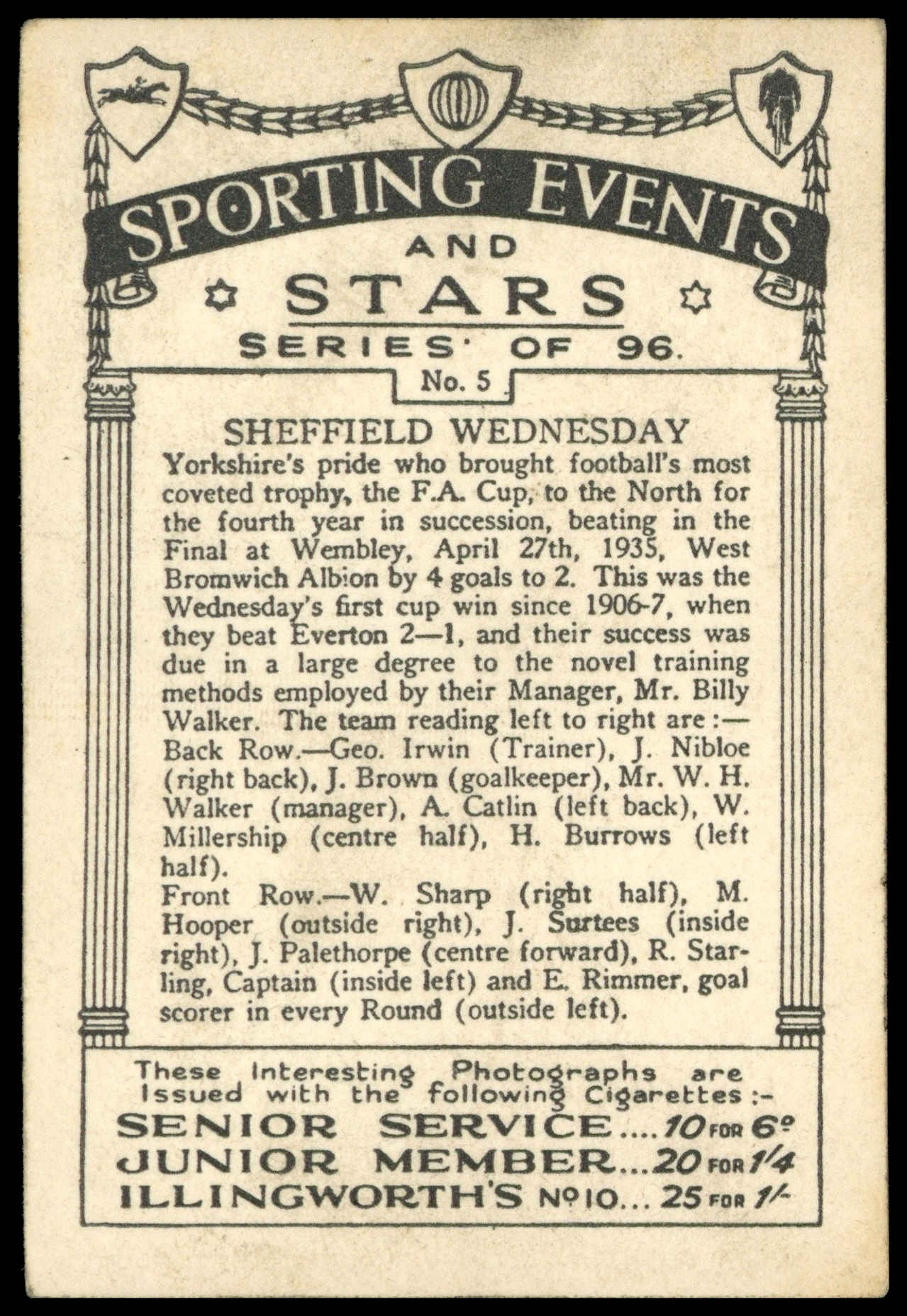 Pattreiouex - 'Sporting Events & Stars' (1935) - Sheffield Wednesday Pattreiouex - 'Sporting Events & Stars' (1935) - Sheffield Wednesday