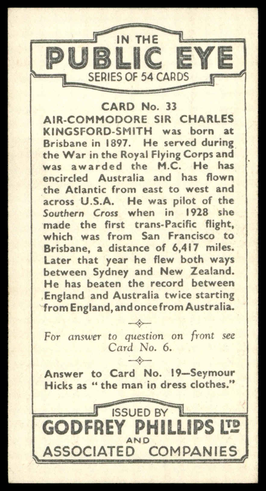 Phillips (Godfrey) - 'In The Public Eye' - Sir C.E. Kingsford Smith (1935) Phillips (Godfrey) - 'In The Public Eye' - Sir C.E. Kingsford Smith (1935)