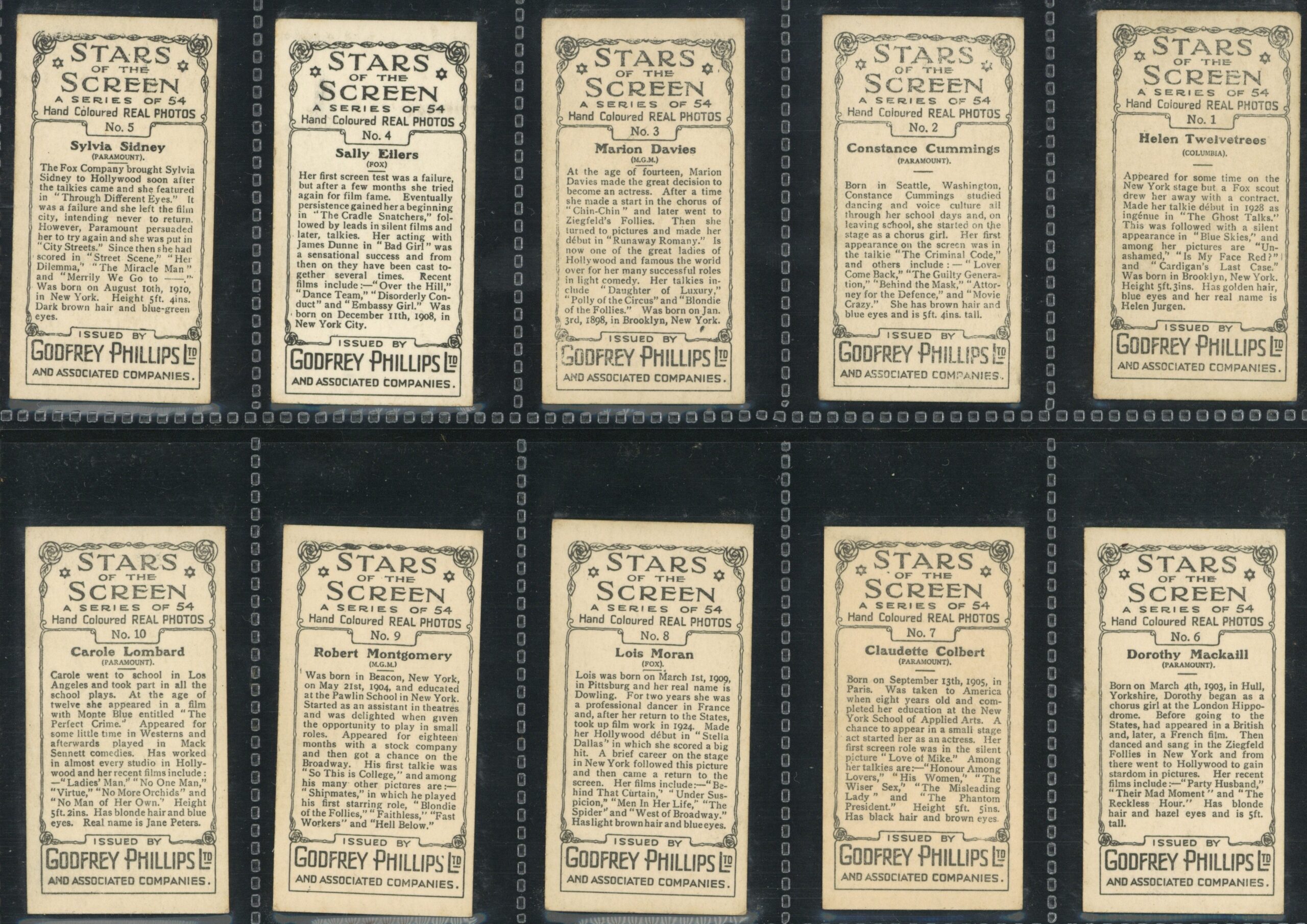 Phillips (Godfrey) - 'Stars of the Screen (54)' - Complete Set (1934) Phillips (Godfrey) - 'Stars of the Screen (54)' - Complete Set (1934)