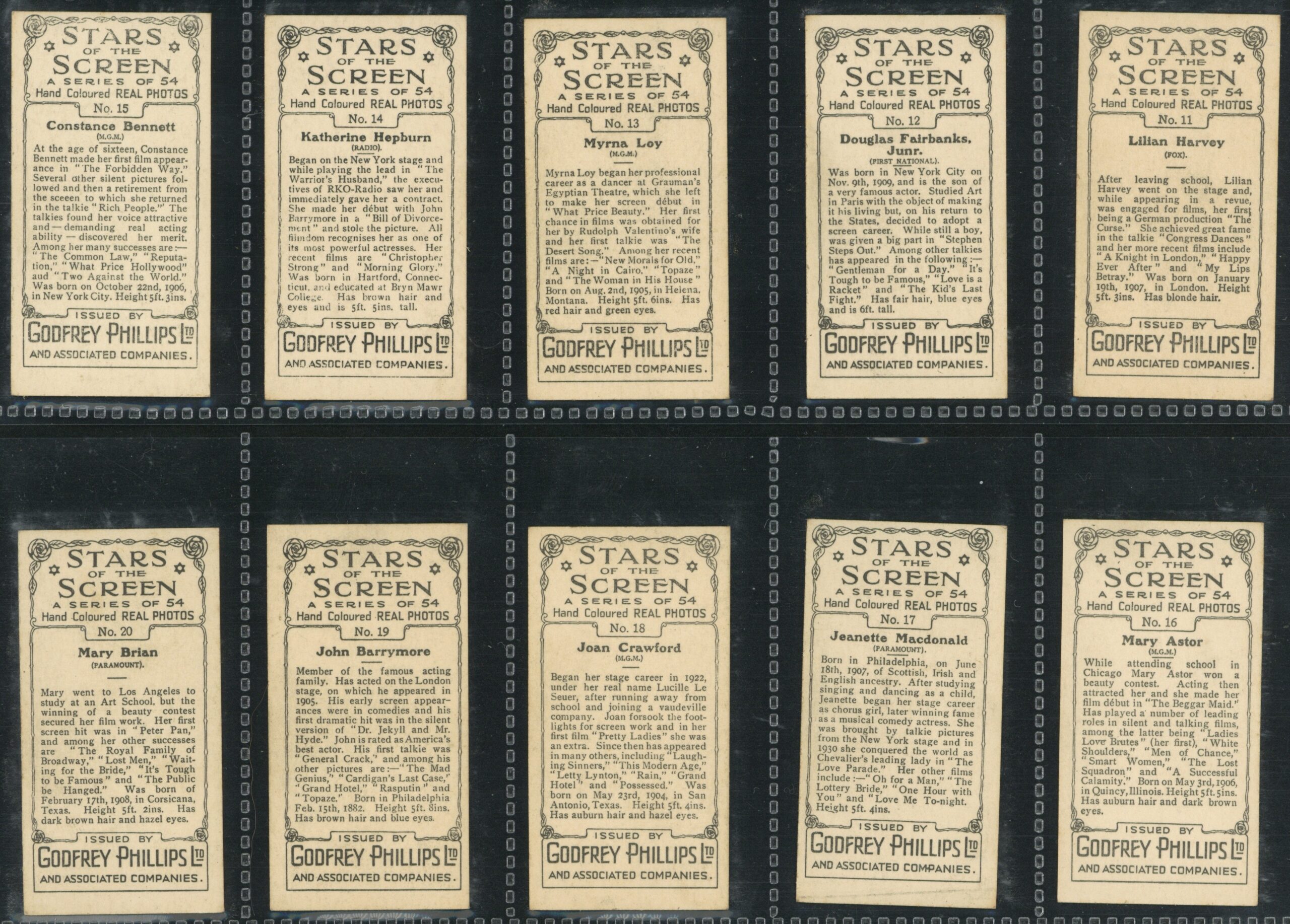 Phillips (Godfrey) - 'Stars of the Screen (54)' - Complete Set (1934) Phillips (Godfrey) - 'Stars of the Screen (54)' - Complete Set (1934)