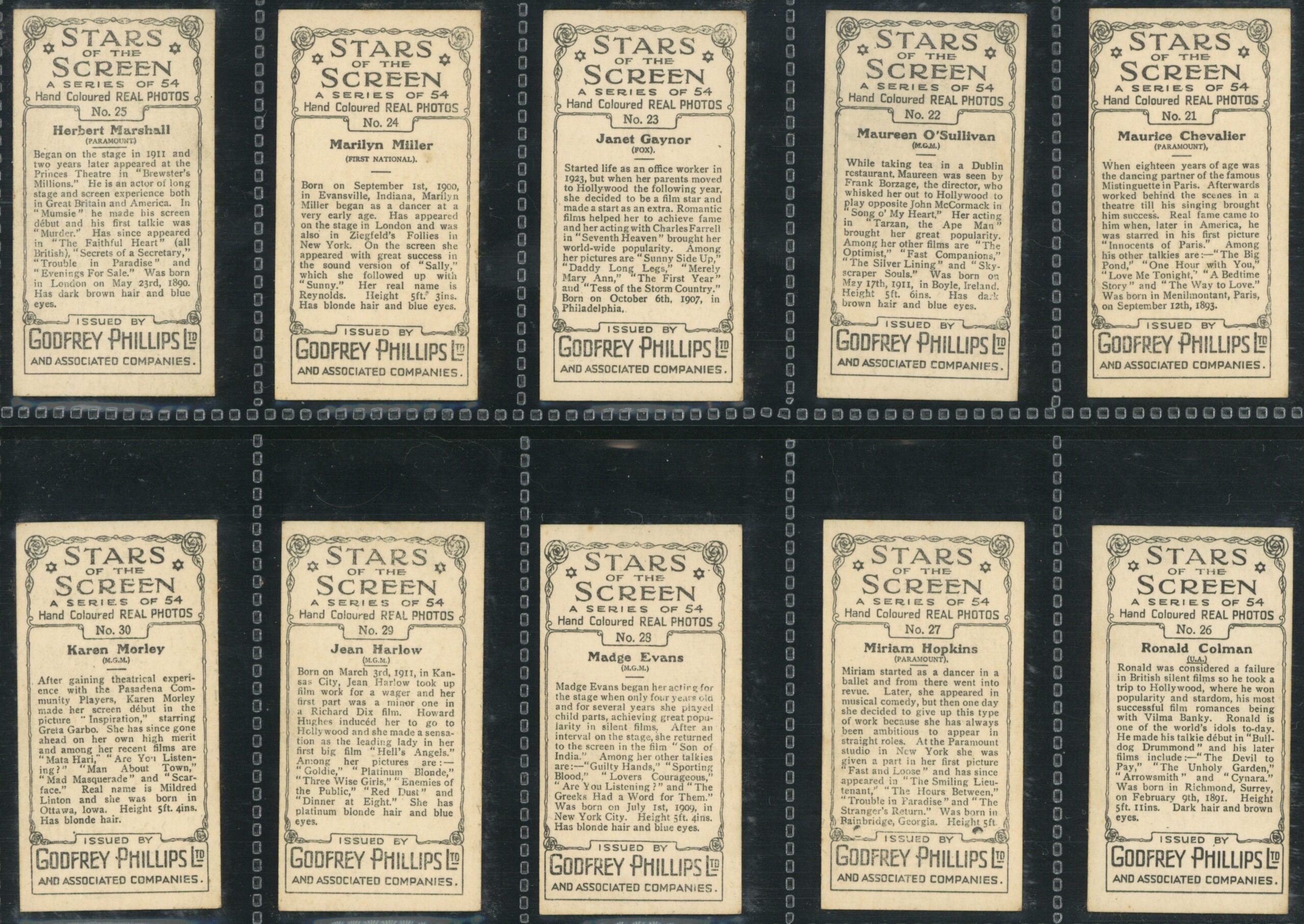 Phillips (Godfrey) - 'Stars of the Screen (54)' - Complete Set (1934) Phillips (Godfrey) - 'Stars of the Screen (54)' - Complete Set (1934)