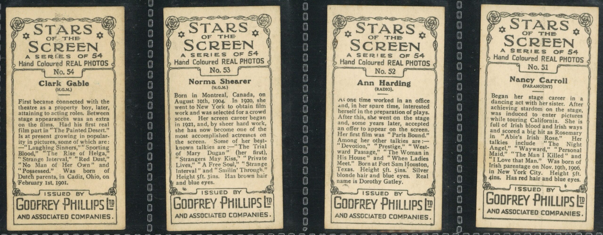 Phillips (Godfrey) - 'Stars of the Screen (54)' - Complete Set (1934) Phillips (Godfrey) - 'Stars of the Screen (54)' - Complete Set (1934)