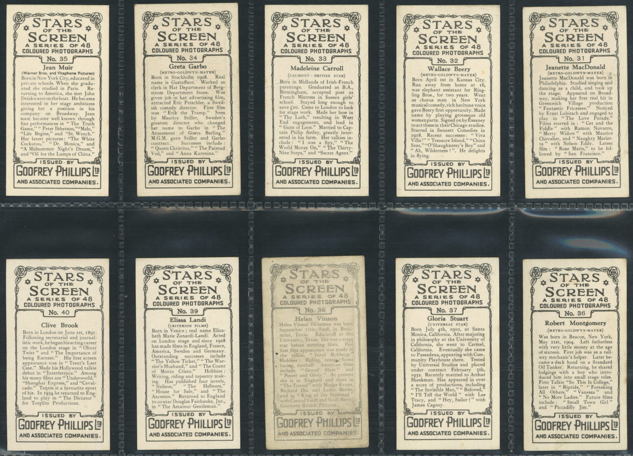 Phillips (Godfrey) - 'Stars of the Screen (48)' - Complete Set (1936) Phillips (Godfrey) - 'Stars of the Screen (48)' - Complete Set (1936)