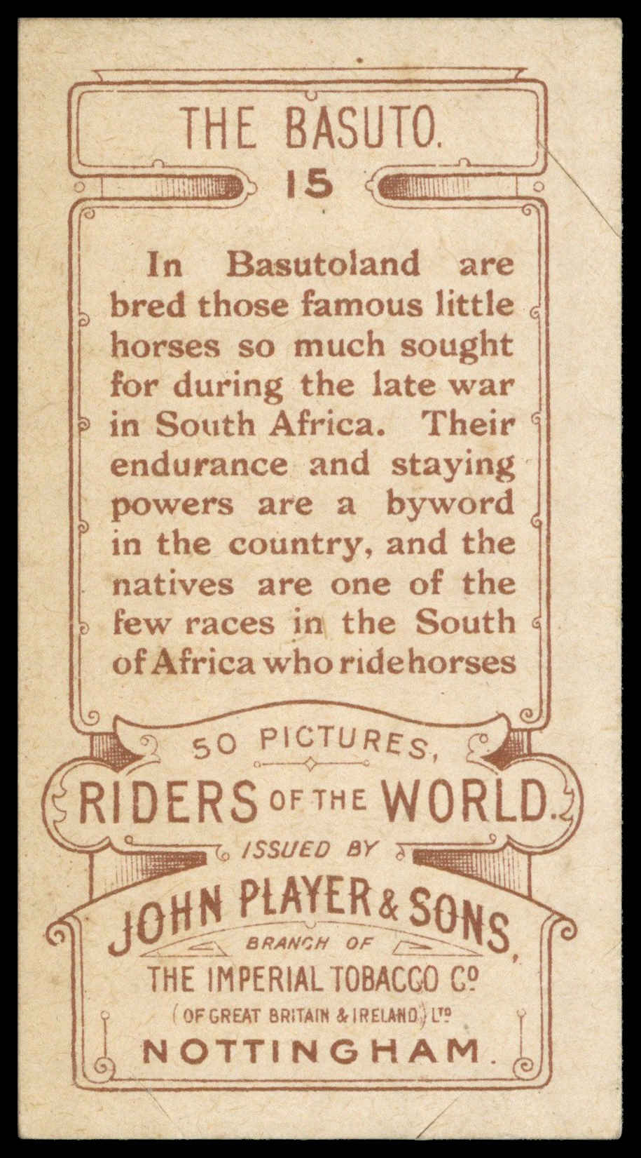 Jhon Riders Player (John) – ‘Riders of the World (1905)’ (1905) – #15 – The Basuto ...