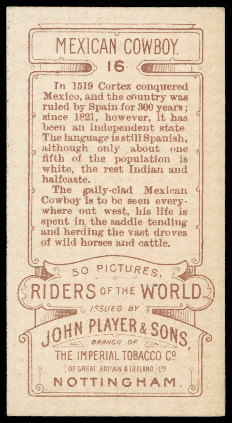 Jhon Riders Player (John) – ‘Riders of the World (1905)’ (1905) – #16 – Mexican ...