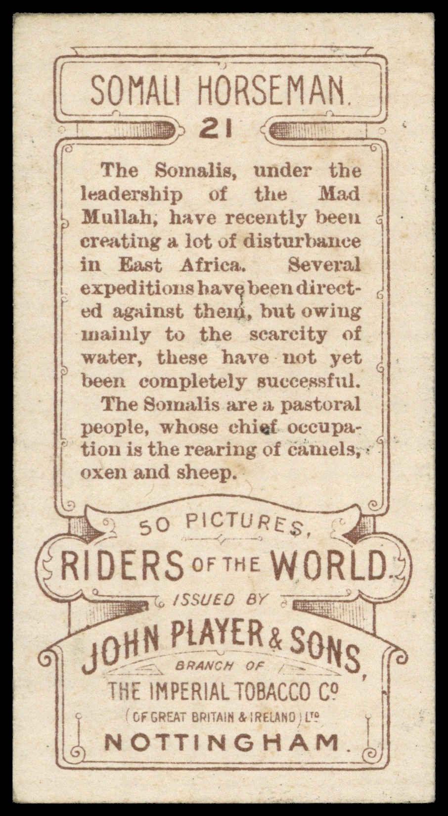 Jhon Riders Player (John) – ‘Riders of the World (1905)’ (1905) – #21 – Somali ...