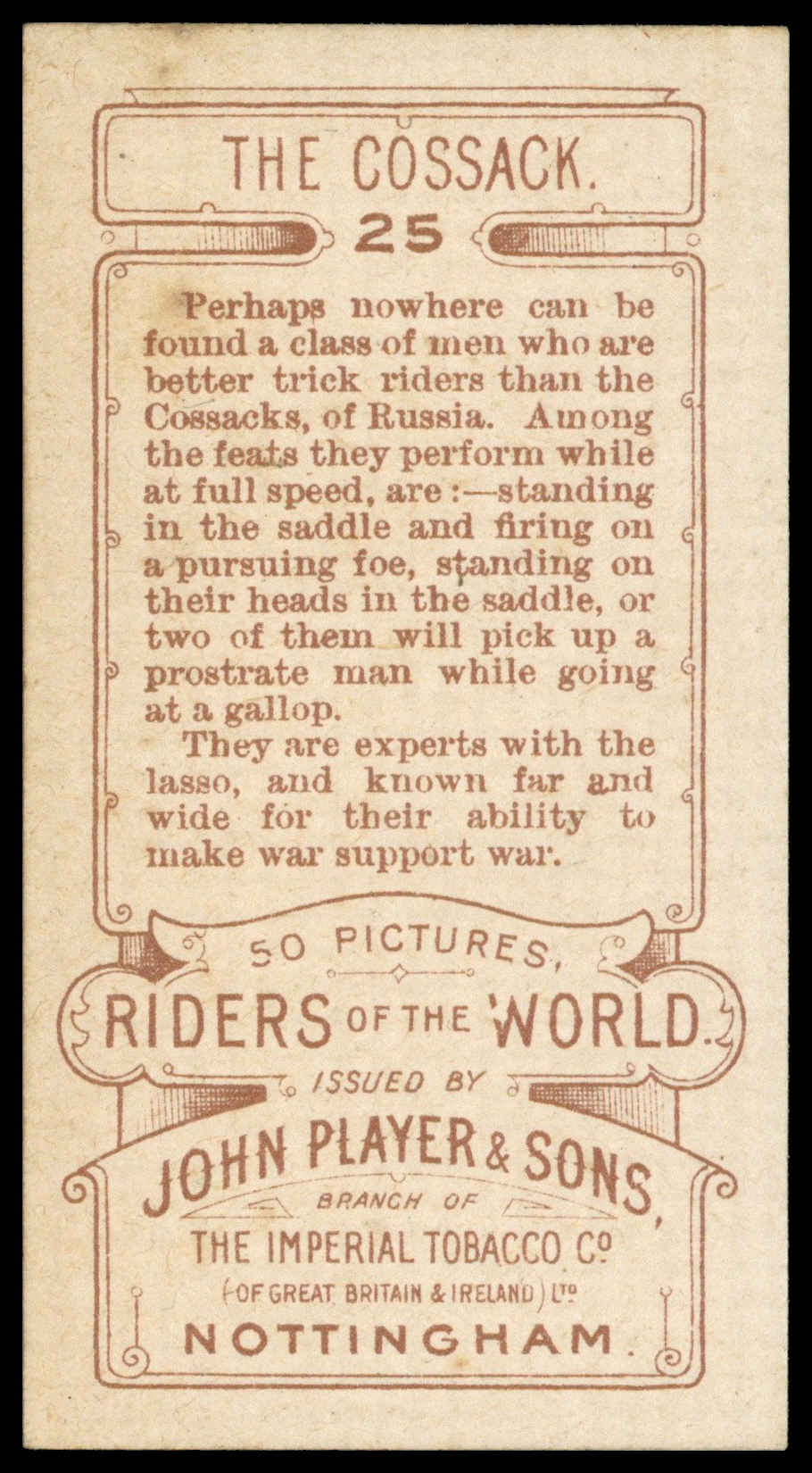 Jhon Riders Player (John) – ‘Riders of the World (1905)’ (1905) – #25 – The Cossack ...