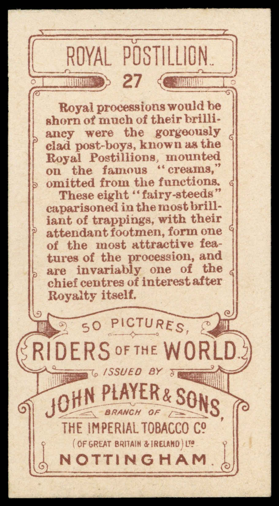 Jhon Riders Player (John) – ‘Riders of the World (1905)’ (1905) – #27 – Royal ...