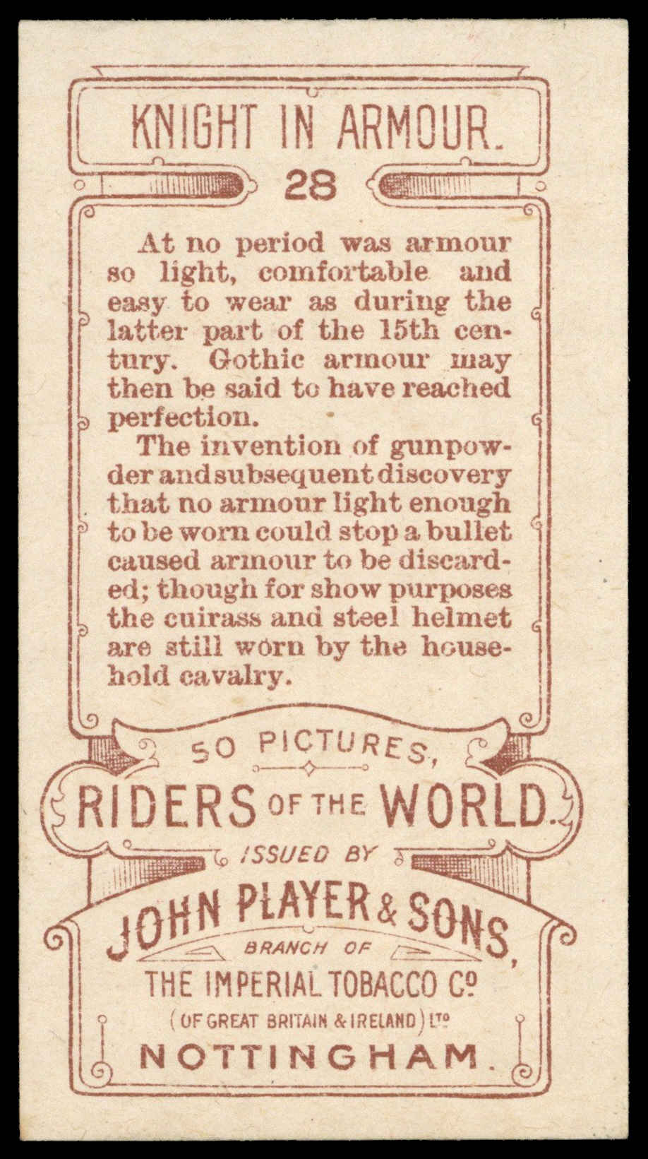 Jhon Riders Player (John) – ‘Riders of the World (1905)’ (1905) – #28 – Knight in ...