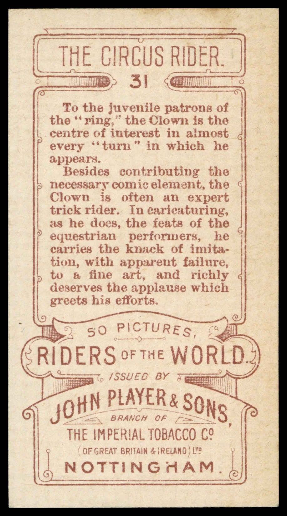 Jhon Riders Player (John) – ‘Riders of the World (1905)’ (1905) – #31 – The Circus ...
