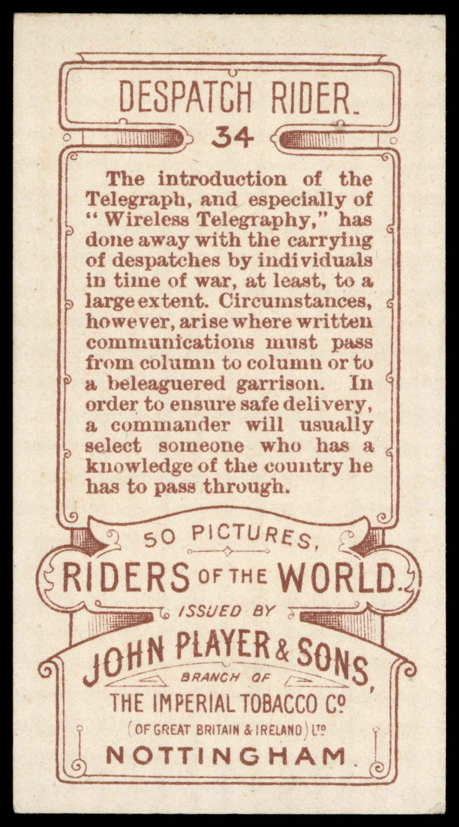 Jhon Riders Player (John) – ‘Riders of the World (1905)’ (1905) – #34 – Despatch ...