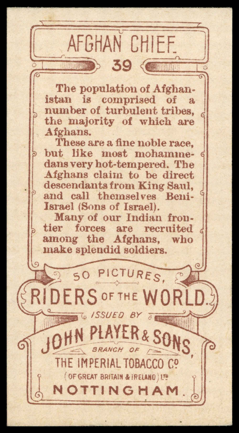 Jhon Riders Player (John) – ‘Riders of the World (1905)’ (1905) – #39 – Afghan ...