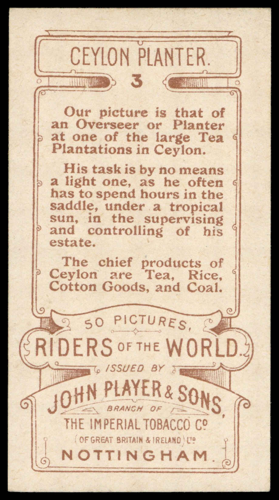 Jhon Riders Player (John) – ‘Riders of the World (1905)’ (1905) – #3 – Ceylon ...