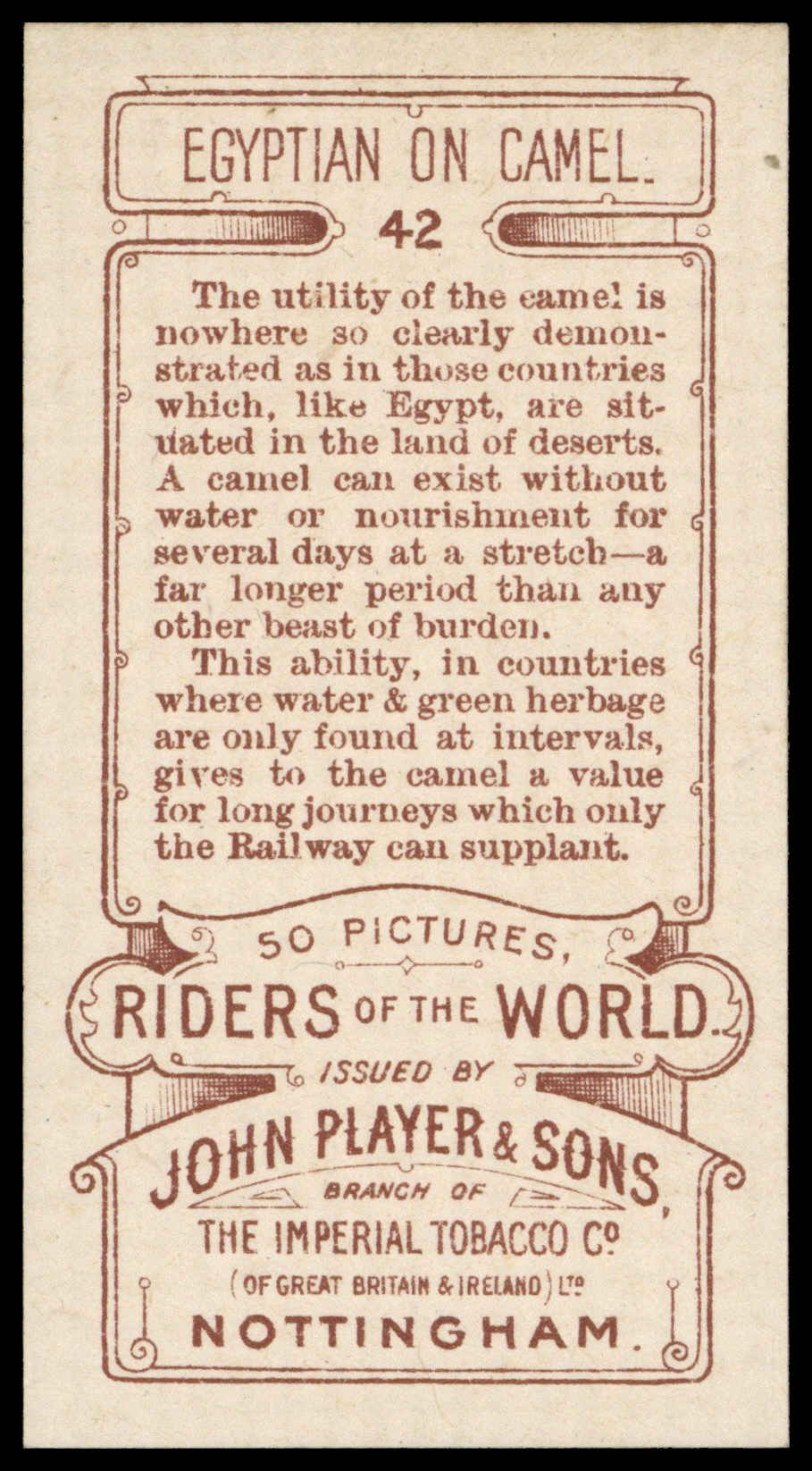 Player (John) - 'Riders of the World (1905)' (1905) - #42 - Egyptian on Camel Player (John) - 'Riders of the World (1905)' (1905) - #42 - Egyptian on Camel
