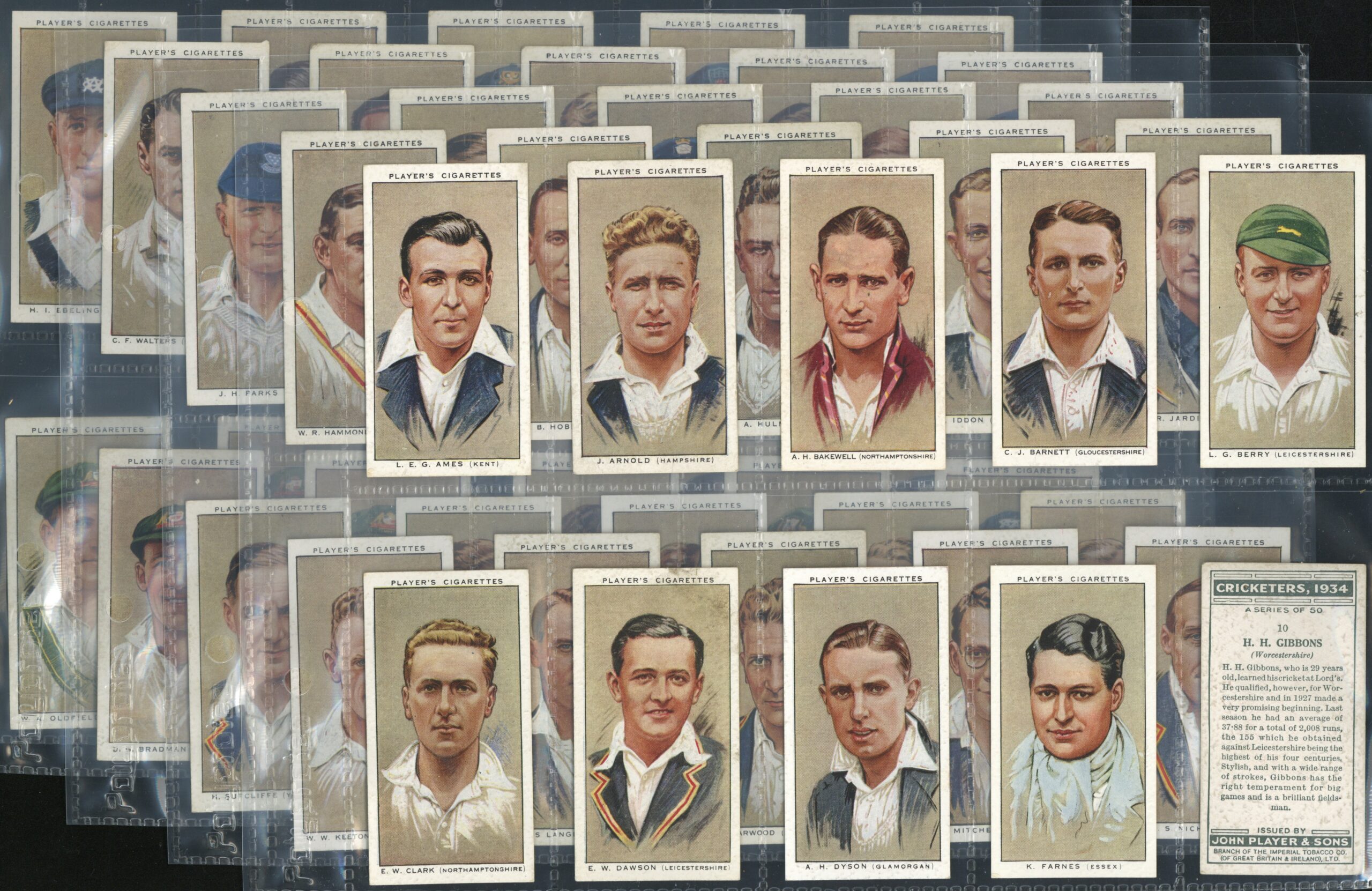 Player (John) - 'Cricketers 1934' (1934) - Complete Set (Bradman, Hobbs, Jardine, Darling etc) Player (John) - 'Cricketers 1934' (1934) - Complete Set (Bradman, Hobbs, Jardine, Darling etc)