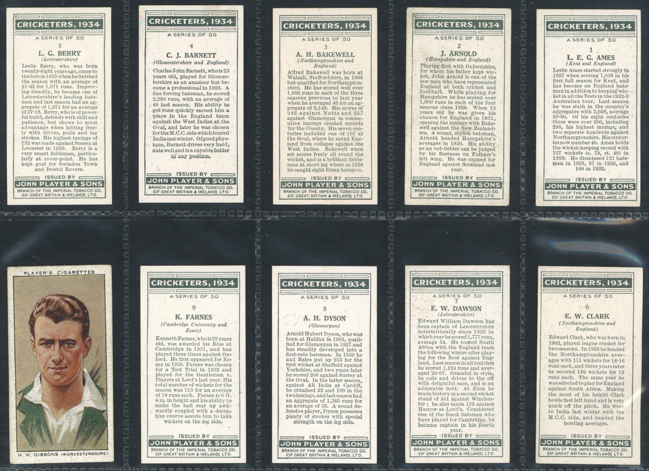 Player (John) - 'Cricketers 1934' (1934) - Complete Set (Bradman, Hobbs, Jardine, Darling etc) Player (John) - 'Cricketers 1934' (1934) - Complete Set (Bradman, Hobbs, Jardine, Darling etc)