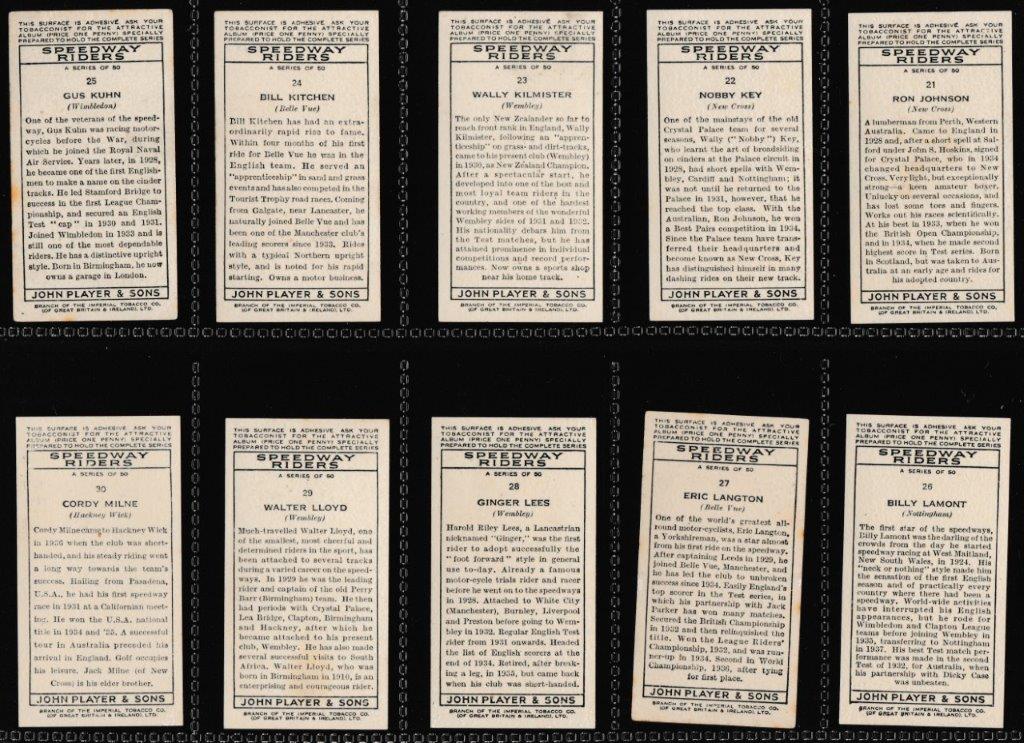 Player (John) - 'Speedway Riders' - (1937) - Complete Set Player (John) - 'Speedway Riders' - (1937) - Complete Set