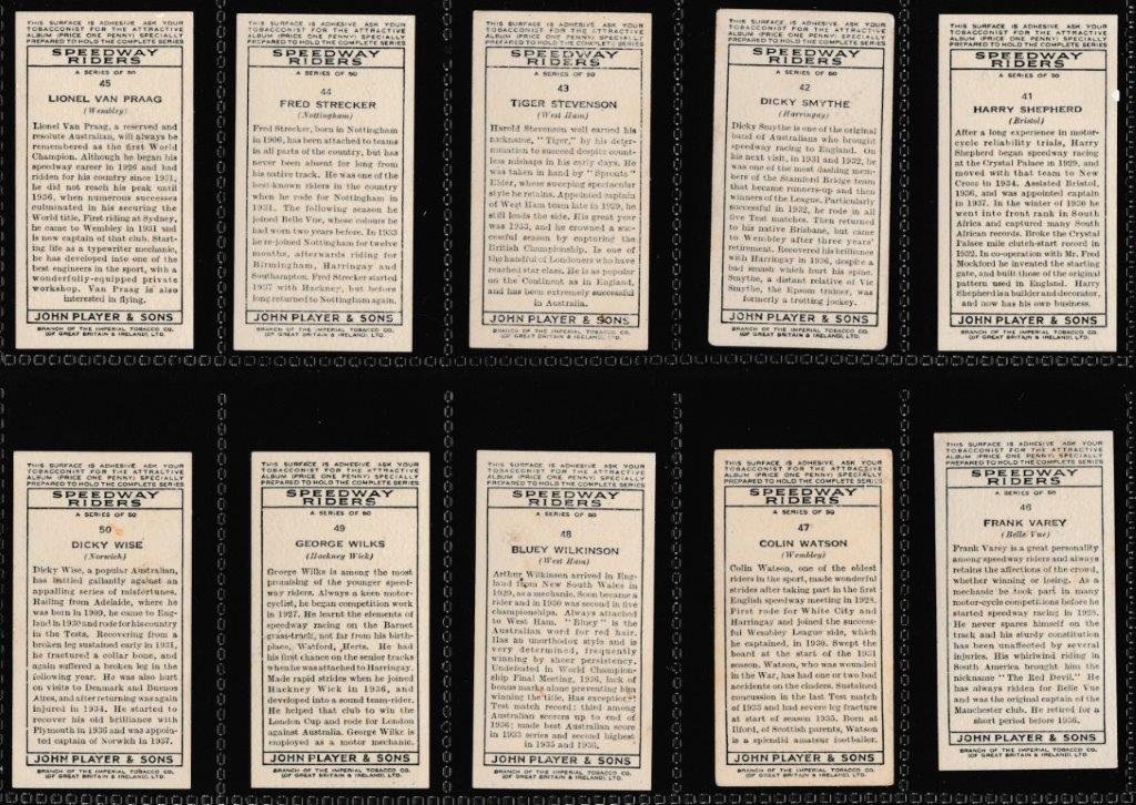 Player (John) - 'Speedway Riders' - (1937) - Complete Set Player (John) - 'Speedway Riders' - (1937) - Complete Set