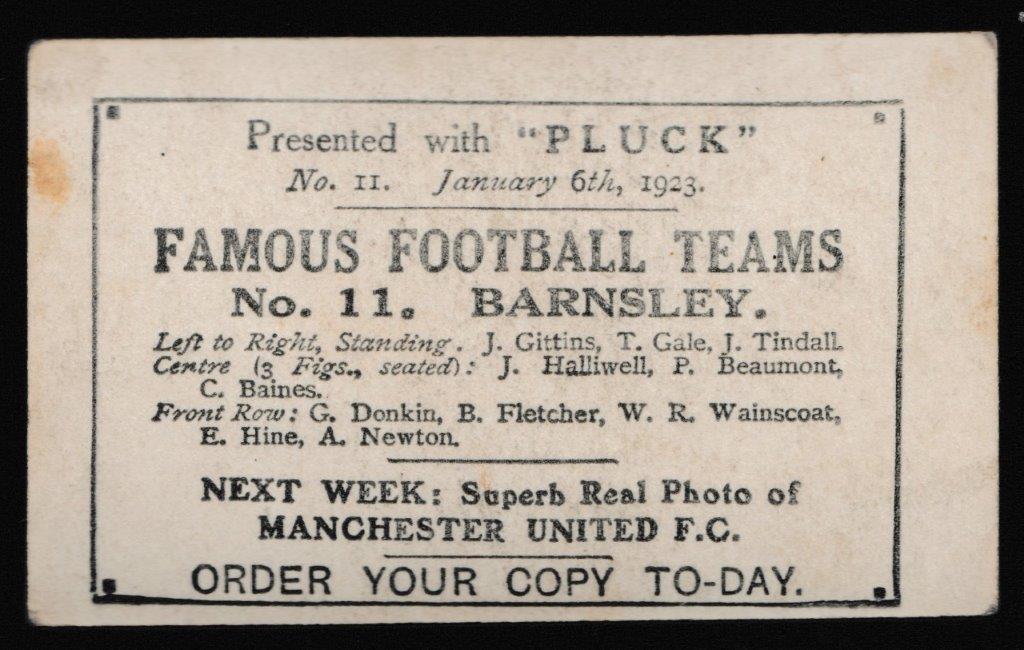 Pluck - 'Famous Football Teams' (1922) - Card #11 - Barnsley Pluck - 'Famous Football Teams' (1922) - Card #11 - Barnsley