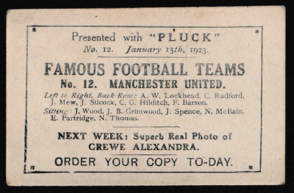 Pluck - 'Famous Football Teams' (1922) - Card #12 - Manchester United Pluck - 'Famous Football Teams' (1922) - Card #12 - Manchester United