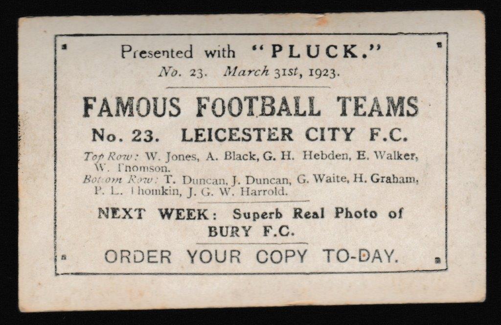 Pluck - 'Famous Football Teams' (1922) - Card #23 - Leicester City F.C. Pluck - 'Famous Football Teams' (1922) - Card #23 - Leicester City F.C.