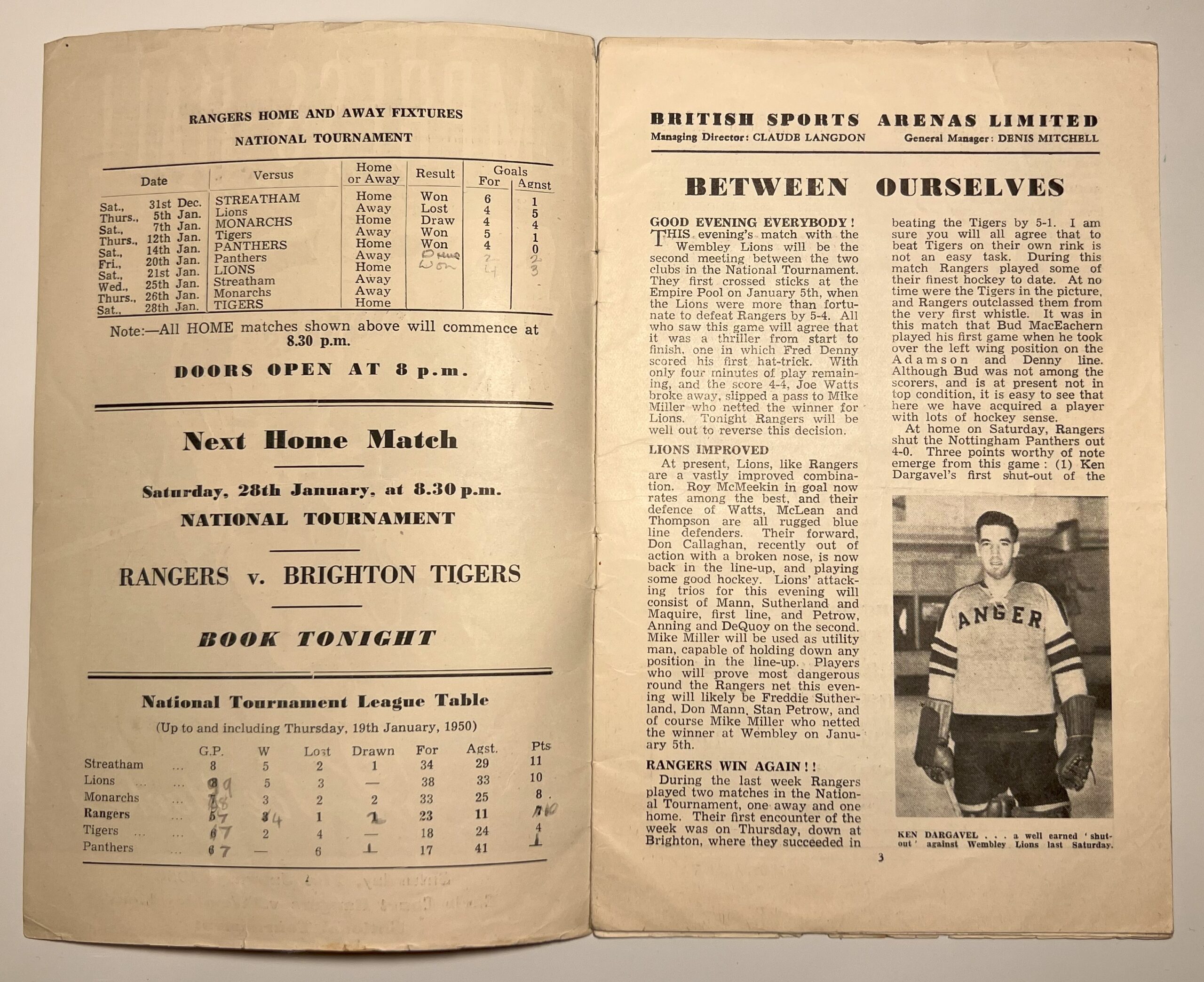 Empress Hall - 'Earls Court Rangers v Wembley Lions' (1950) - British Ice Hockey Programme Empress Hall - 'Earls Court Rangers v Wembley Lions' (1950) - British Ice Hockey Programme