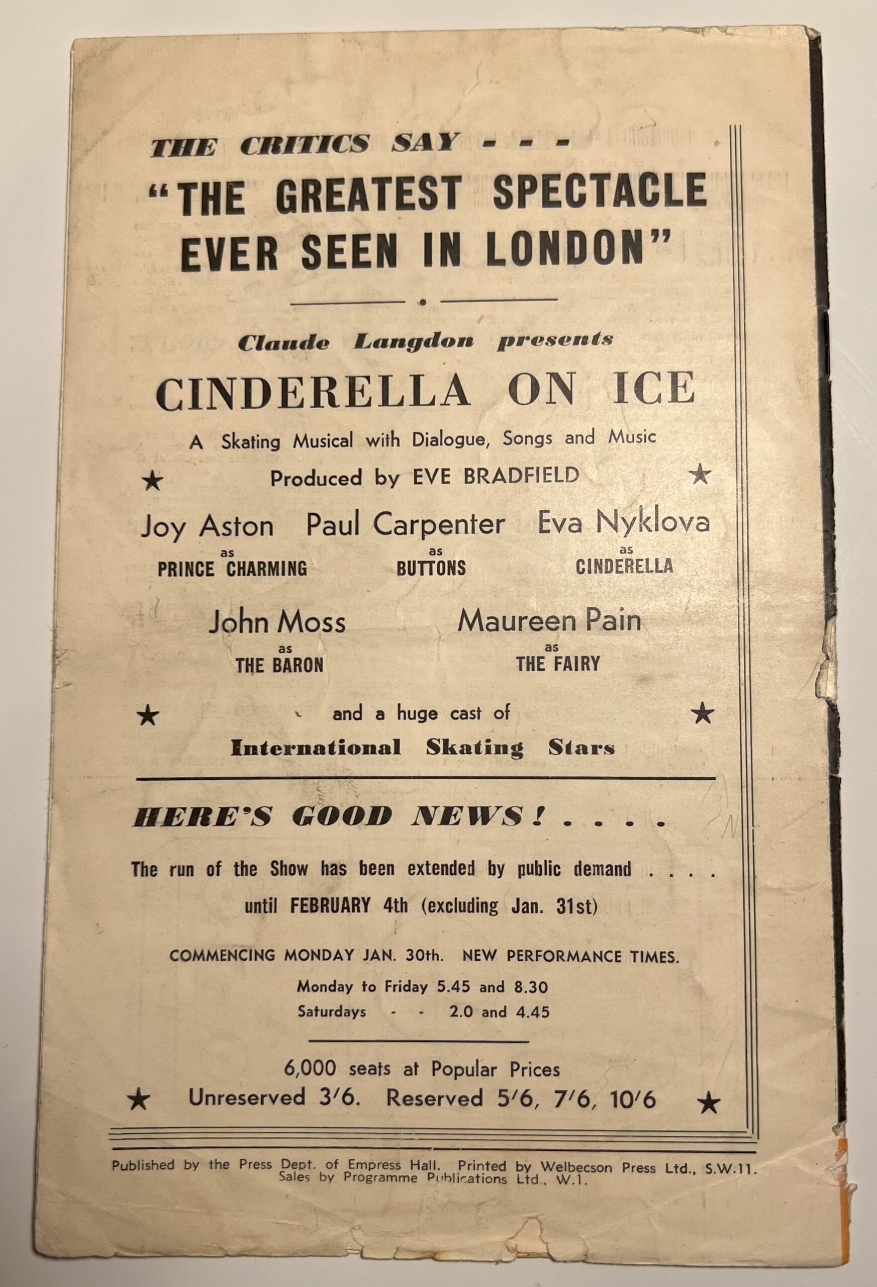 Empress Hall - 'Earls Court Rangers v Wembley Lions' (1950) - British Ice Hockey Programme Empress Hall - 'Earls Court Rangers v Wembley Lions' (1950) - British Ice Hockey Programme