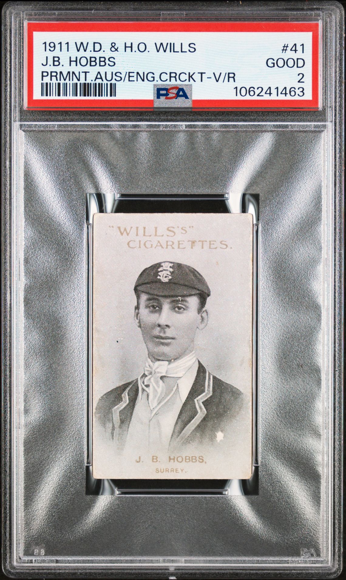 Wills - 'Prominent Australian & English Cricketers' (1911) - J.B. Hobbs (Surrey) **PSA2** Wills - 'Prominent Australian & English Cricketers' (1911) - J.B. Hobbs (Surrey) **PSA2**