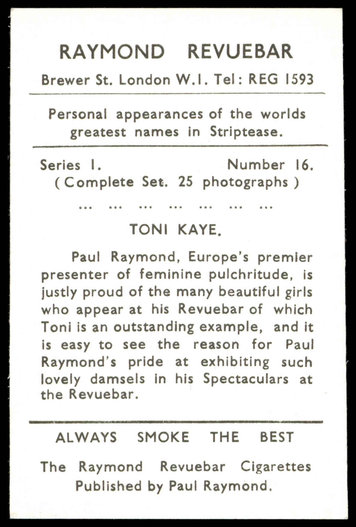 Raymond Revuebar - 'Striptease Artistes' (1960) - Toni Kaye Raymond Revuebar - 'Striptease Artistes' (1960) - Toni Kaye