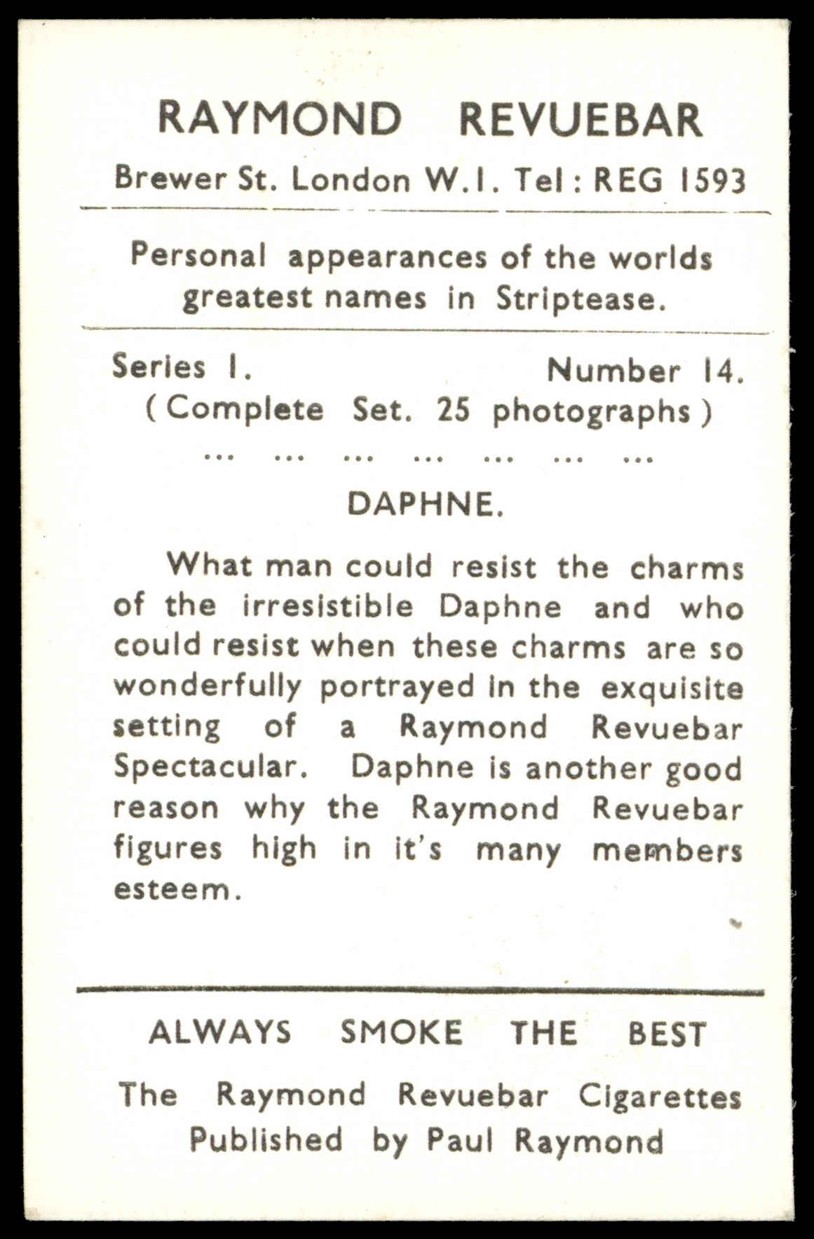 Raymond Revuebar - 'Striptease Artistes' (1960) - #14 - Daphne Raymond Revuebar - 'Striptease Artistes' (1960) - #14 - Daphne