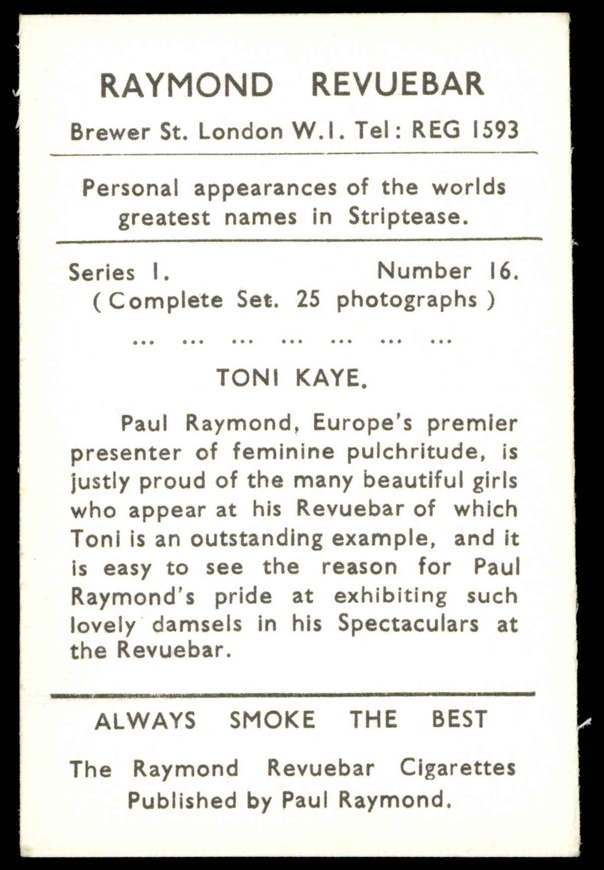 Raymond Revuebar - 'Striptease Artistes' (1960) - #16 - Toni Kaye Raymond Revuebar - 'Striptease Artistes' (1960) - #16 - Toni Kaye
