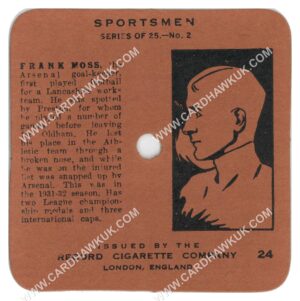 Record Cigarette Co - 'Sportsmen' #24 - Frank Moss (Arsenal) (1934)