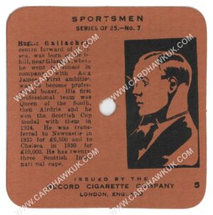 Record Cigarette Co - 'Sportsmen' #5 - Hughie Gallacher (Chelsea) (1934)
