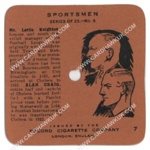 Record Cigarette Co - 'Sportsmen' #7 - Leslie Knighton (Chelsea) & Alan Craig (Chelsea) (1934)