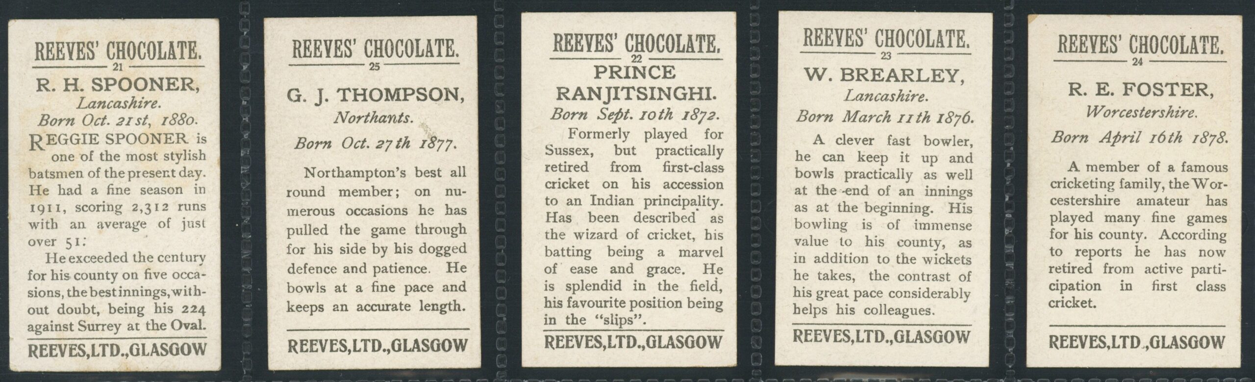 Reeves' Chocolate - 'Cricketers' Complete Set (1912) Reeves' Chocolate - 'Cricketers' Complete Set (1912)