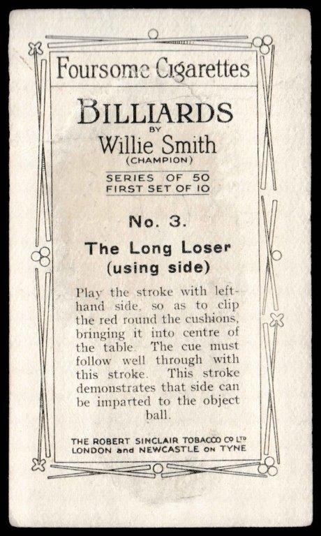 Sinclair (Robert) - 'Billiards by Willie Smith (S1)' (1926) - The Long Loser using Side Sinclair (Robert) - 'Billiards by Willie Smith (S1)' (1926) - The Long Loser using Side