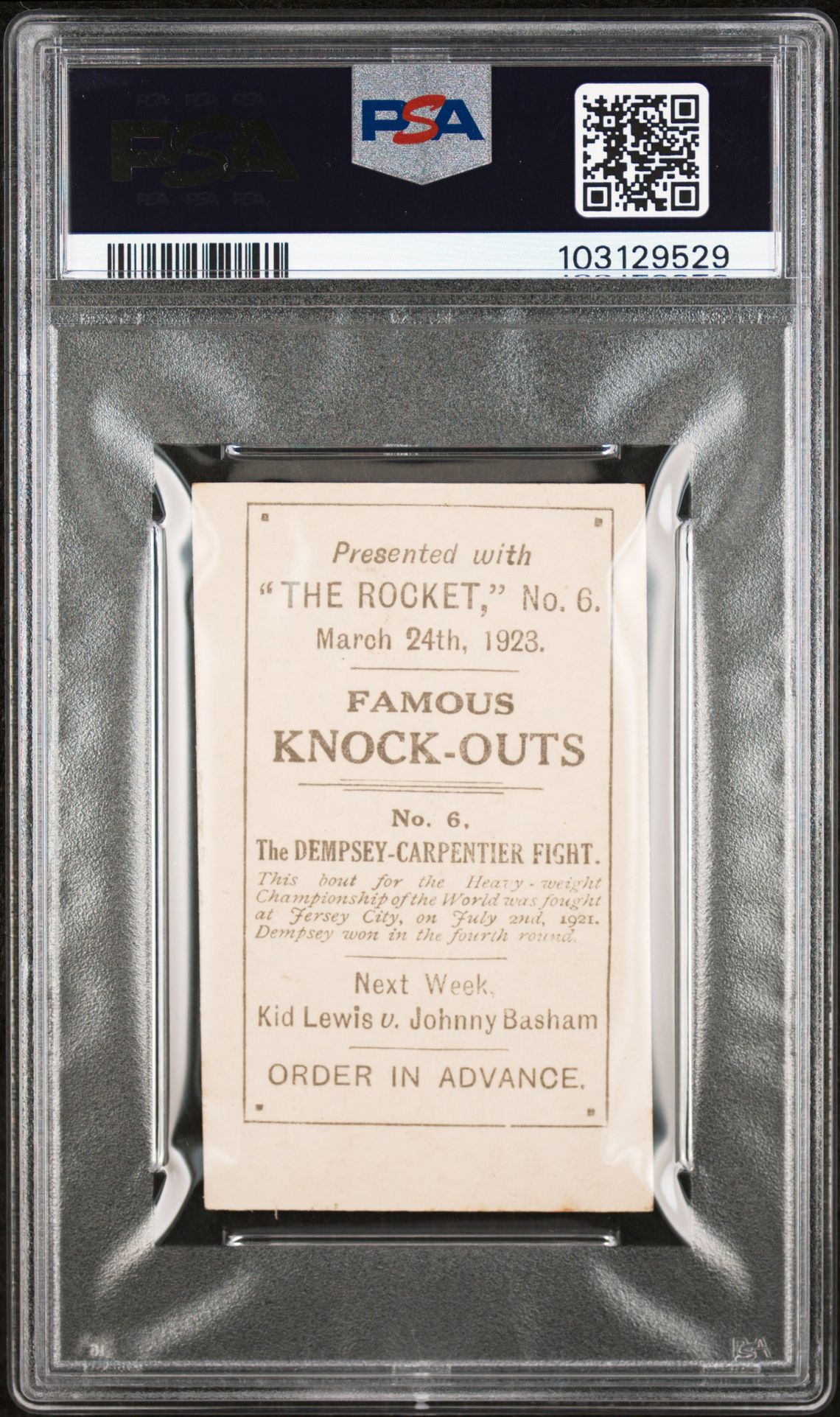 The Rocket - 'Famous Knock-outs' (1923) - Dempsey v Carpentier **PSA7** The Rocket - 'Famous Knock-outs' (1923) - Dempsey v Carpentier **PSA7**