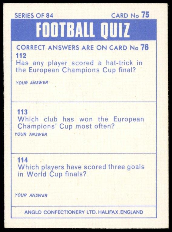 Anglo Confectionery - 'Football Quiz' (1969) - John McNamee (Newcastle United) Anglo Confectionery - 'Football Quiz' (1969) - John McNamee (Newcastle United)