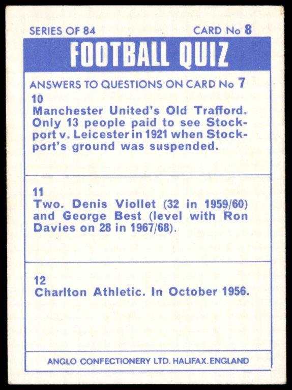 Anglo Confectionery - 'Football Quiz' (1969) - Graham Taylor (Lincoln City) Anglo Confectionery - 'Football Quiz' (1969) - Graham Taylor (Lincoln City)