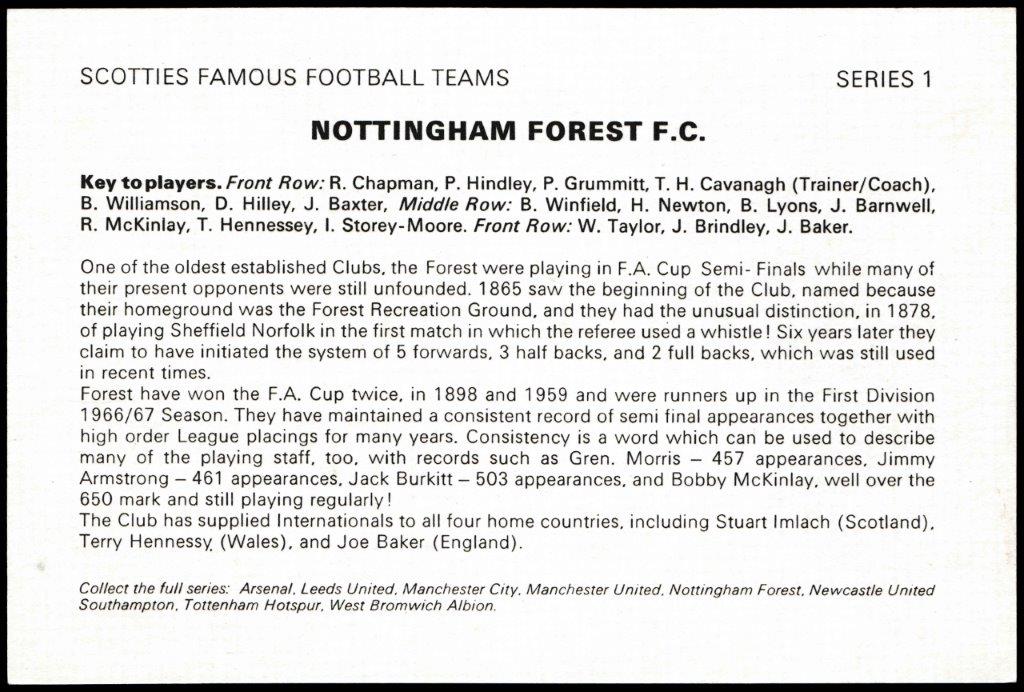 Bowater Scott - 'Famous Football Teams' - (1969) - Nottingham Forest FC Bowater Scott - 'Famous Football Teams' - (1969) - Nottingham Forest FC