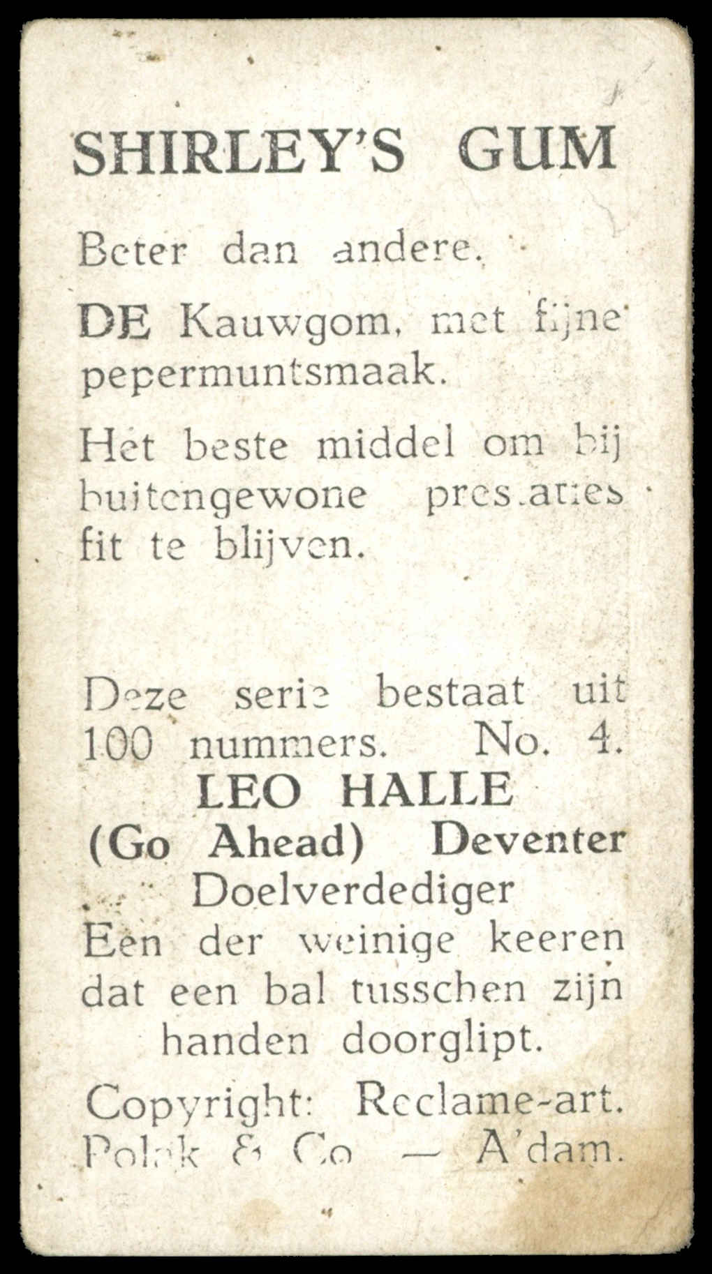 Shirleys Gum - 'Nederlansche Sport (100)' (1936) - Leo Halle (Go Ahead Deventer) Shirleys Gum - 'Nederlansche Sport (100)' (1936) - Leo Halle (Go Ahead Deventer)