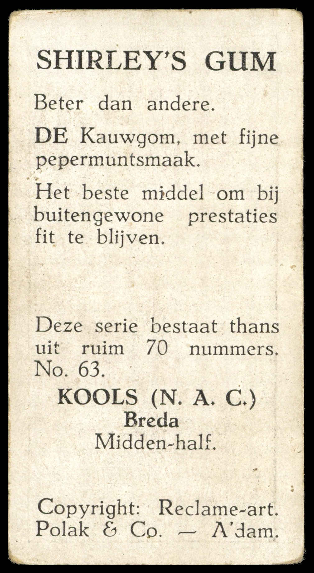 Shirleys Gum - 'Nederlansche Sport (70)' (1936) - Kools (N.A C. Breda) Shirleys Gum - 'Nederlansche Sport (70)' (1936) - Kools (N.A C. Breda)