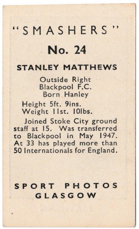 M.M. Frame - 'Smashers' (1950) - Stanley Matthews (Blackpool) M.M. Frame - 'Smashers' (1950) - Stanley Matthews (Blackpool)