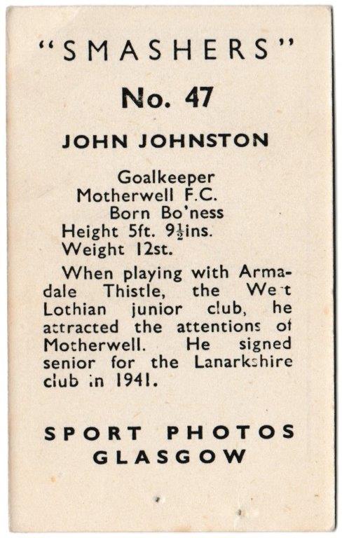 M.M. Frame - 'Smashers' (1950) - John Johnston (Motherwell) M.M. Frame - 'Smashers' (1950) - John Johnston (Motherwell)