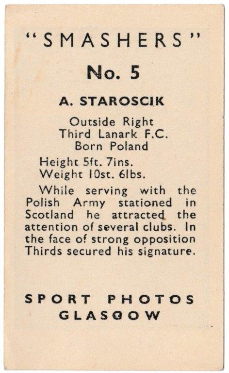 M.M. Frame - 'Smashers' (1950) - A. Staroscik (Third Lanark) M.M. Frame - 'Smashers' (1950) - A. Staroscik (Third Lanark)