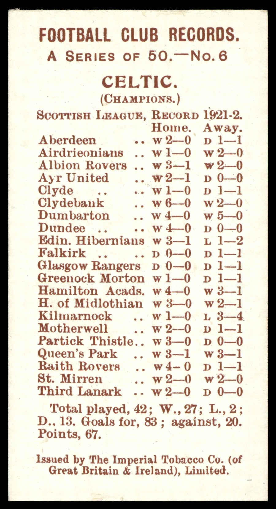 Smith's - A. McNair (Celtic) - 'Football Club Records 1921-22' - (1921) Smith's - A. McNair (Celtic) - 'Football Club Records 1921-22' - (1921)