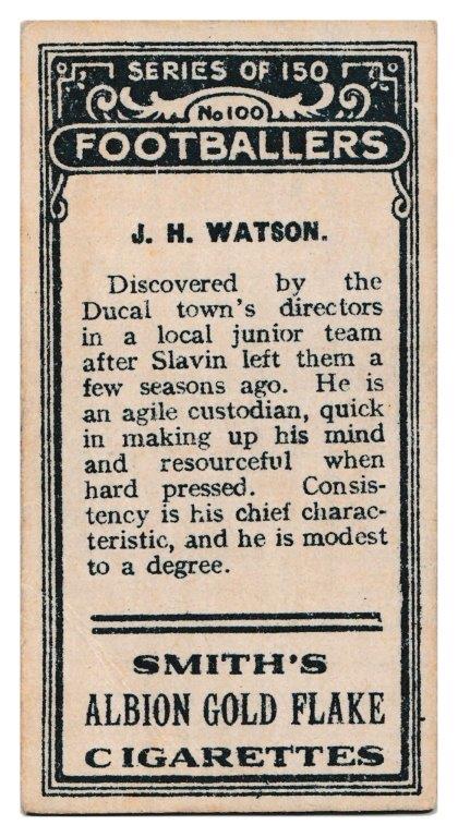 Smith's - 'Footballers (1914 DBB)' - Card #100 - J. Watson (Hamilton) Smith's - 'Footballers (1914 DBB)' - Card #100 - J. Watson (Hamilton)