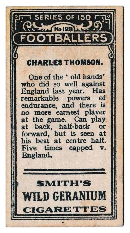 Smith's - 'Footballers (1914 DBB)' - Card #128 - C. Thomson (Sunderland) Smith's - 'Footballers (1914 DBB)' - Card #128 - C. Thomson (Sunderland)