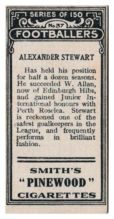 Smith's - 'Footballers (1914 DBB)' - Card #37 - A. Stewart (Falkirk) Smith's - 'Footballers (1914 DBB)' - Card #37 - A. Stewart (Falkirk)